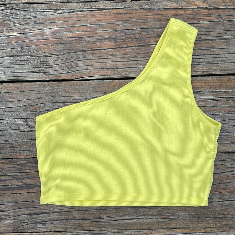 Yellow Ribbed One Shoulder Crop Top